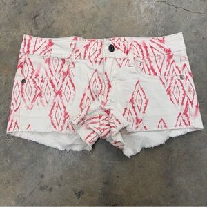 Mudd Pink Diamond Ikat Print Denim Cut Off Shorts Womens 3 Festival Daisy Dukes
